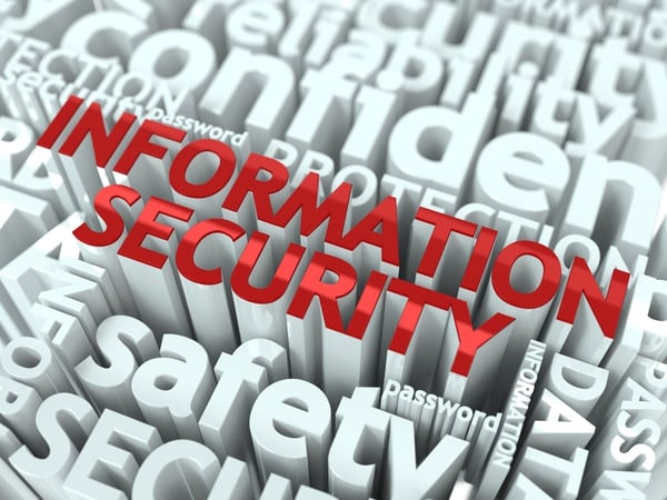 Information security written in red surrounded by related words in white