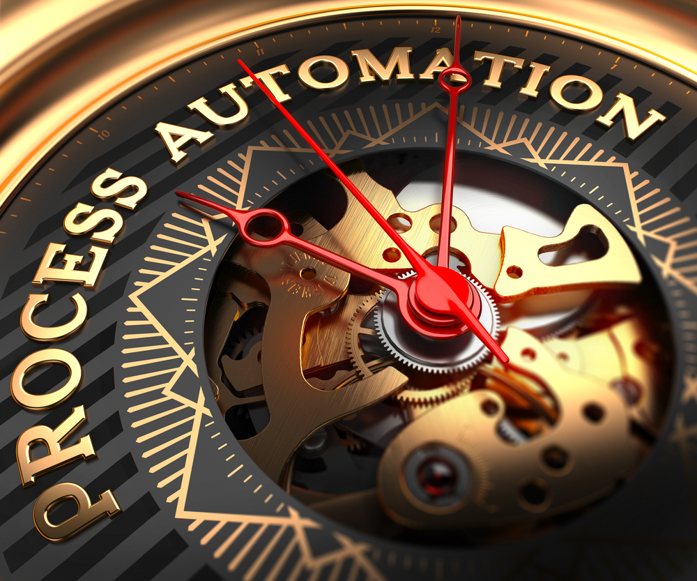 Process Automation on Black-Golden Watch Face with Closeup View of Watch Mechanism